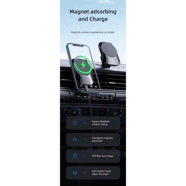 Mcdodo 15W iphone Magsafe Araç Kablosuz Şarj ve Tutucu CH-7071 - Görsel 4