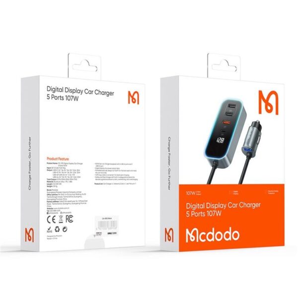 Mcdodo CC-1900 USB-TypeC Dijital Ekran Kablolu Araç Şarj Cihazı - Görsel 2
