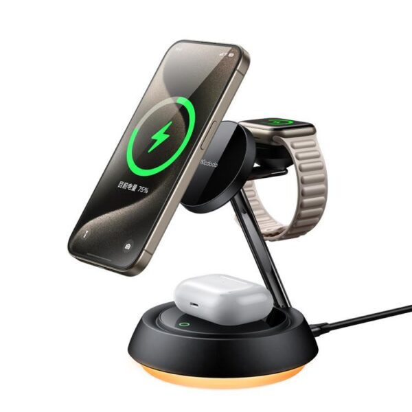 Mcdodo 3in1 15W Magsafe iPhone Kablosuz Şarj Standı Siyah CH-4952 - Görsel 3