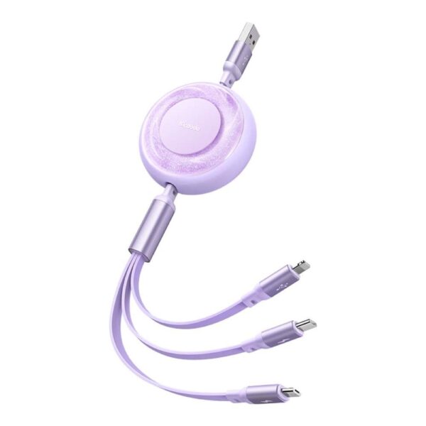 Mcdodo 3in1 CA-3571 Makaralı Iphone Micro TypeC Şarj Data Kablo 1.2m-Mor