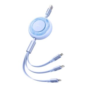 Mcdodo 3in1 CA-3572 Makaralı Iphone Micro TypeC Şarj Data Kablo 1.2m-Mavi