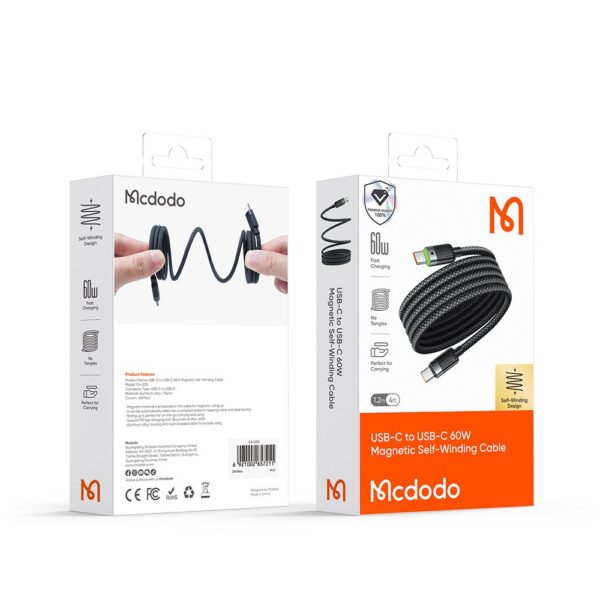 Mcdodo CA-2000 60W TypeC TypeC Manyetik Sarılabilir Şarj Kablosu 1.2M - Siyah - Görsel 6
