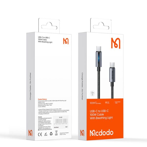 Mcdodo CA-5740 100W Typec Typec Hızlı Şarj Kablosu 1.2m - Siyah - Görsel 5