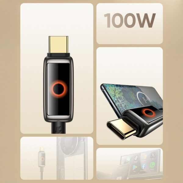 Mcdodo CA-6650 6A USB Typec Halo Solunum Işıklı Şarj Kablosu 1.2M - Siyah - Görsel 4