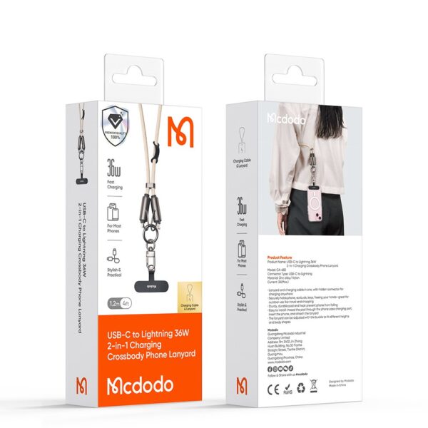 Mcdodo CA-6821 36W TypeC iPhone Çok İşlevli Çapraz Boyun Askılı Kablosu 1.2M -Haki - Görsel 4