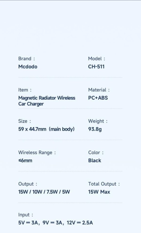 Mcdodo CH-5110 15W Manyetik Wireless Araç Tutucu-Siyah - Görsel 3