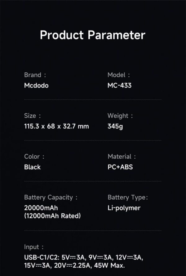 Mcdodo MC-4331 67W 20000mAh Ultra Mini Powerbank -Siyah - Görsel 6