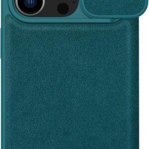 Nillkin iPhone 15 Pro Max Lens Korumalı Kapaklı Deri Kılıf - Yeşil
