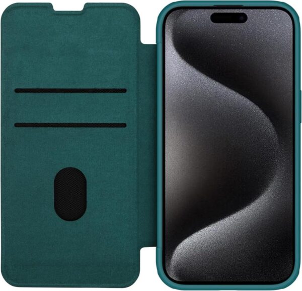 Nillkin iPhone 15 Pro Max Lens Korumalı Kapaklı Deri Kılıf - Yeşil - Görsel 4
