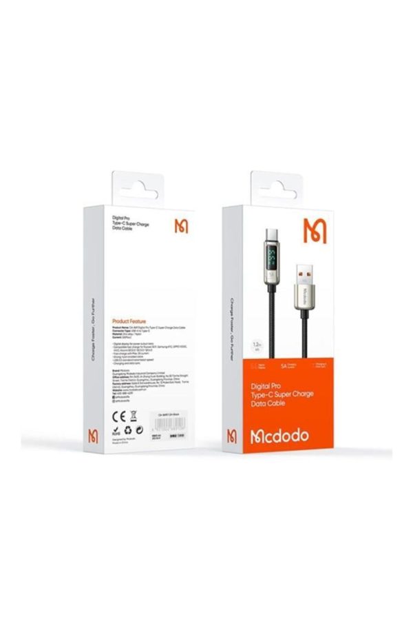 Mcdodo TypeC Dijital Ekranlı Şarj Kablosu Siyah 1.2mt 5A CA-8690 - Görsel 5