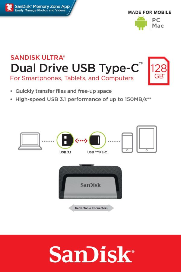 Sandisk 128GB USB Flash Bellek Dual Drive Type-C SDDDC2-128G-G46 - Görsel 3