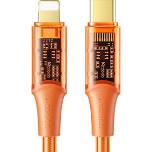 Mcdodo CA-1591 TypeC İphone 36W Şeffaf Hızlı Data Şarj Kablo Turuncu-1.2Mt