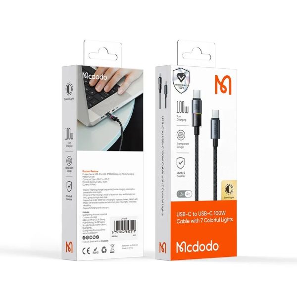 Mcdodo CA-8200 Typec To Typec 100W 7 Renkli LED Işıklı Şarj Data Kablosu - Görsel 4