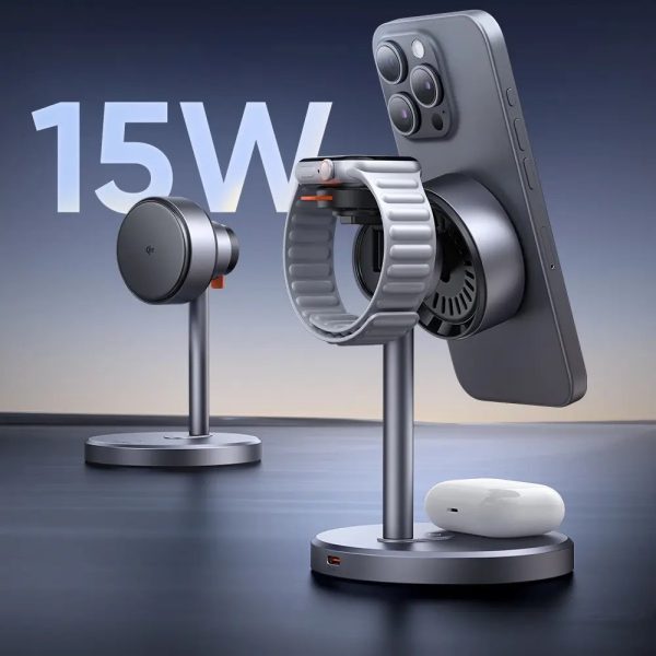 Mcdodo CH-2462 3in1 15W MagQ Qi2 Magsafe iPhone Kablosuz Şarj Standı Siyah - Görsel 5