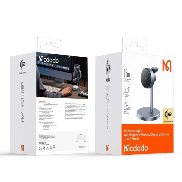 Mcdodo CH-2462 3in1 15W MagQ Qi2 Magsafe iPhone Kablosuz Şarj Standı Siyah - Görsel 6