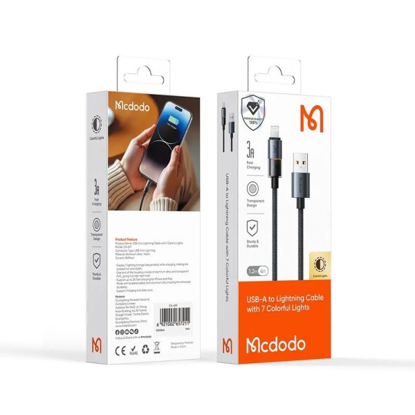 Mcdodo CA-8170 Usb iPhone 3A 7 Renkli LED Işıklı Şarj Data Kablosu - Görsel 3