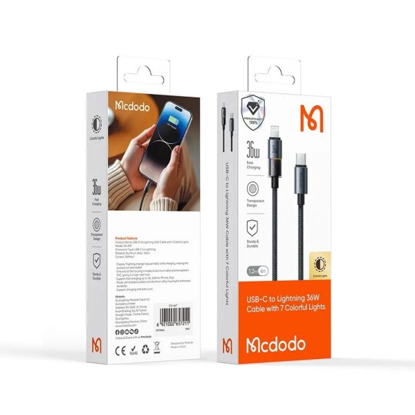 Mcdodo CA-8190 Typec To iPhone 36W 7 Renkli LED Işıklı Şarj Data Kablosu - Görsel 4